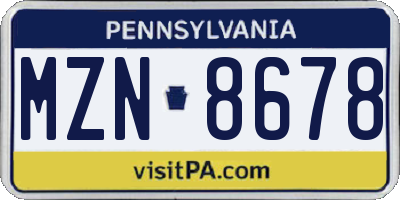 PA license plate MZN8678