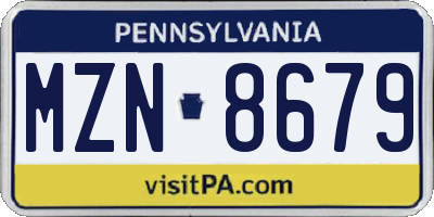 PA license plate MZN8679