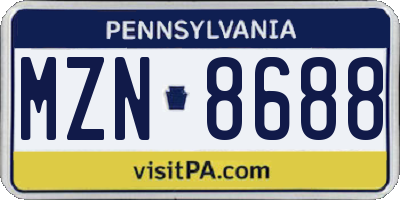 PA license plate MZN8688