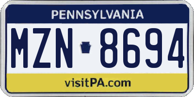 PA license plate MZN8694