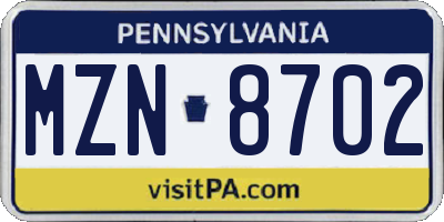 PA license plate MZN8702