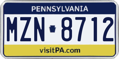 PA license plate MZN8712