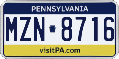 PA license plate MZN8716