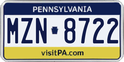 PA license plate MZN8722