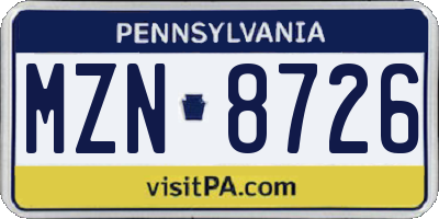PA license plate MZN8726