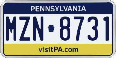 PA license plate MZN8731