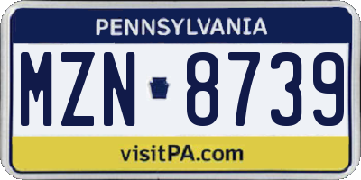 PA license plate MZN8739