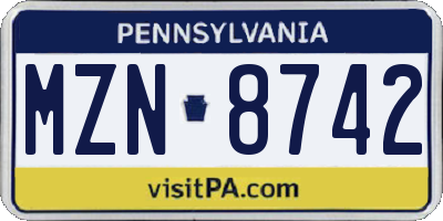 PA license plate MZN8742