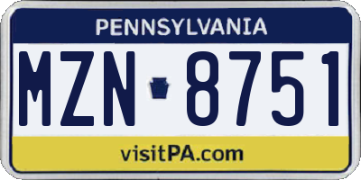 PA license plate MZN8751