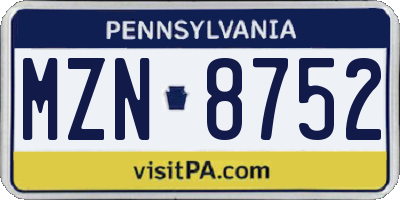 PA license plate MZN8752