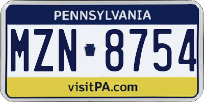 PA license plate MZN8754