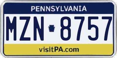 PA license plate MZN8757
