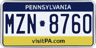 PA license plate MZN8760