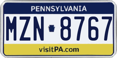 PA license plate MZN8767