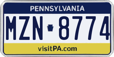 PA license plate MZN8774