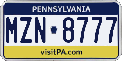 PA license plate MZN8777