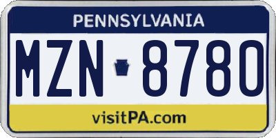 PA license plate MZN8780