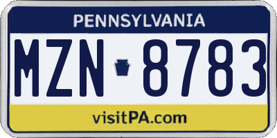 PA license plate MZN8783