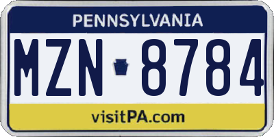 PA license plate MZN8784