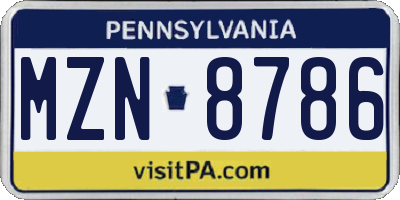 PA license plate MZN8786