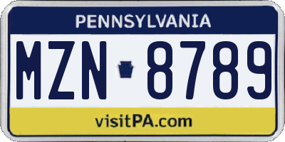 PA license plate MZN8789