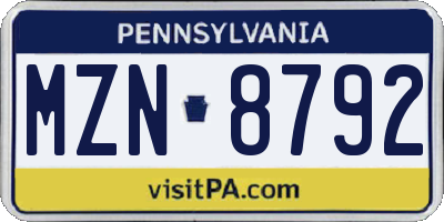 PA license plate MZN8792