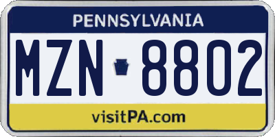 PA license plate MZN8802