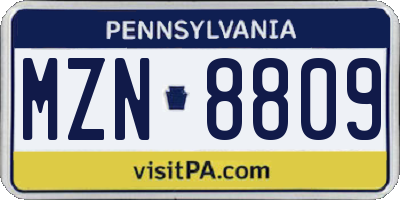 PA license plate MZN8809