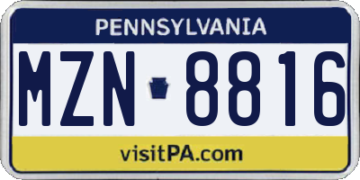 PA license plate MZN8816