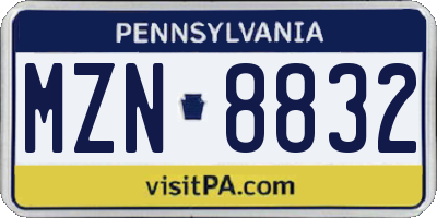 PA license plate MZN8832