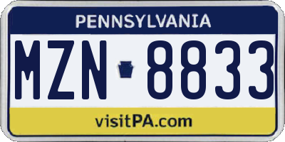 PA license plate MZN8833