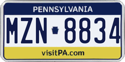 PA license plate MZN8834