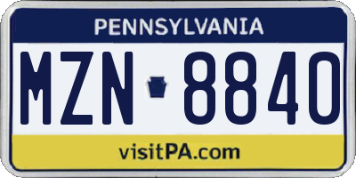 PA license plate MZN8840