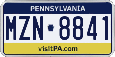 PA license plate MZN8841