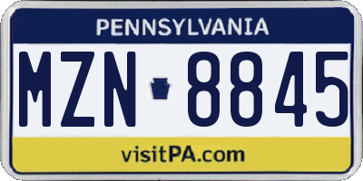 PA license plate MZN8845