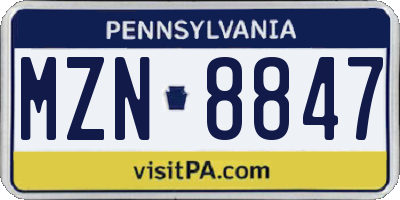 PA license plate MZN8847
