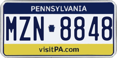 PA license plate MZN8848