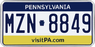PA license plate MZN8849