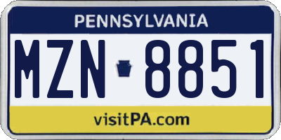 PA license plate MZN8851