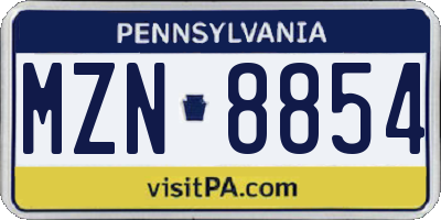 PA license plate MZN8854
