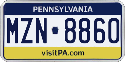 PA license plate MZN8860