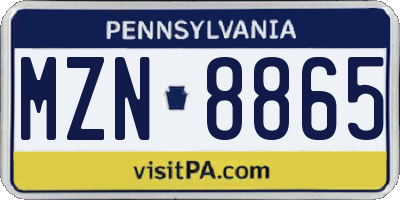 PA license plate MZN8865