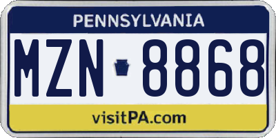 PA license plate MZN8868