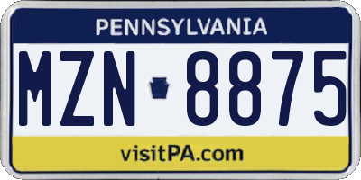 PA license plate MZN8875