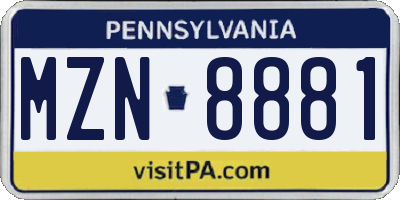 PA license plate MZN8881