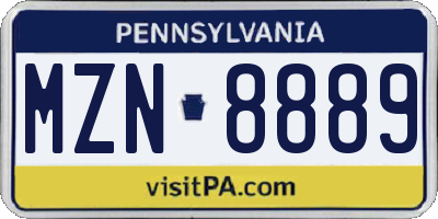 PA license plate MZN8889