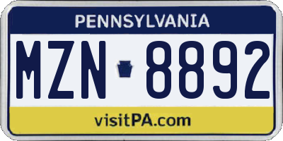 PA license plate MZN8892