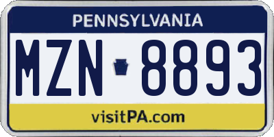 PA license plate MZN8893
