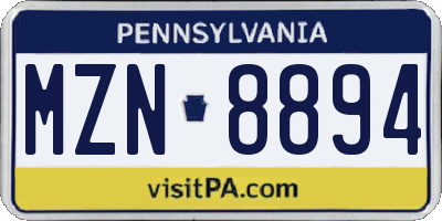 PA license plate MZN8894