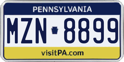 PA license plate MZN8899